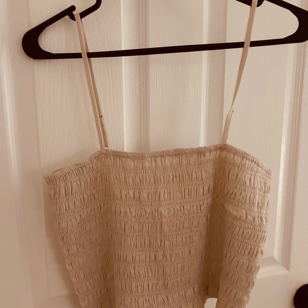 Aerie Cream Smocked Spaghetti Strap Top